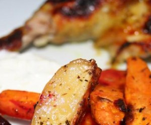 Kylling med ristede rodfrugter og tzatziki